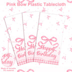 NatNarr 3-Pack Coquette Pink Bow Tablecloth — 54x108 Inch Disposable Waterproof Table Cover for Rectangular Tables