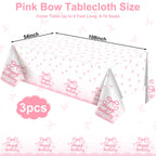 NatNarr 3-Pack Coquette Pink Bow Tablecloth — 54x108 Inch Disposable Waterproof Table Cover for Rectangular Tables
