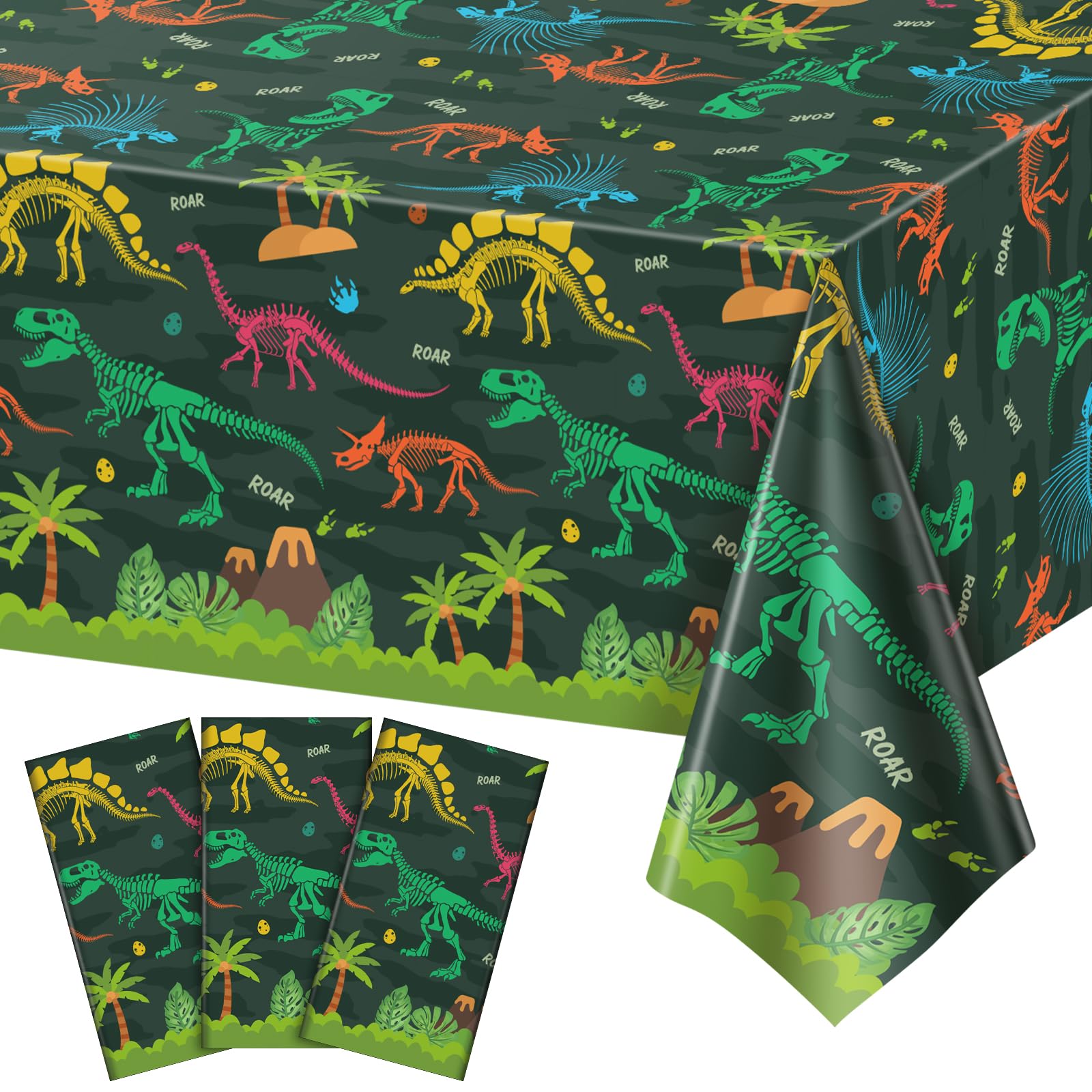 NatNarr 3 Pack Dinosaur Tablecloths – 54x108-Inch Disposable Waterproof Table Cover for Rectangular Tables
