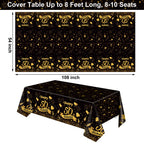 NatNarr 3 Pack 54x108 Inch Black Gold Disposable Tablecloths – Waterproof Rectangle Cover for 50th Birthday Parties
