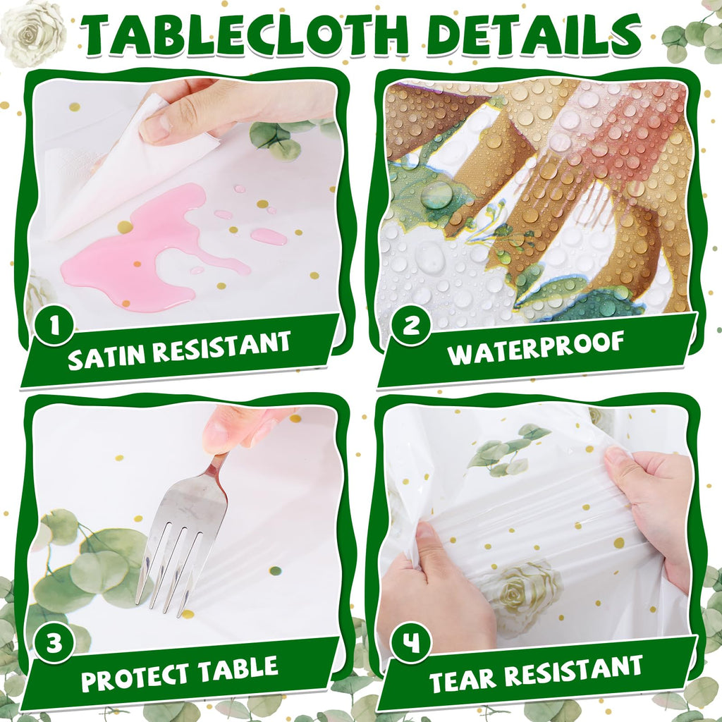 NatNarr 3 Pack Woodland Tablecloths – 54 x 108 in Disposable Forest Table Cover with Eucalyptus Leaves
