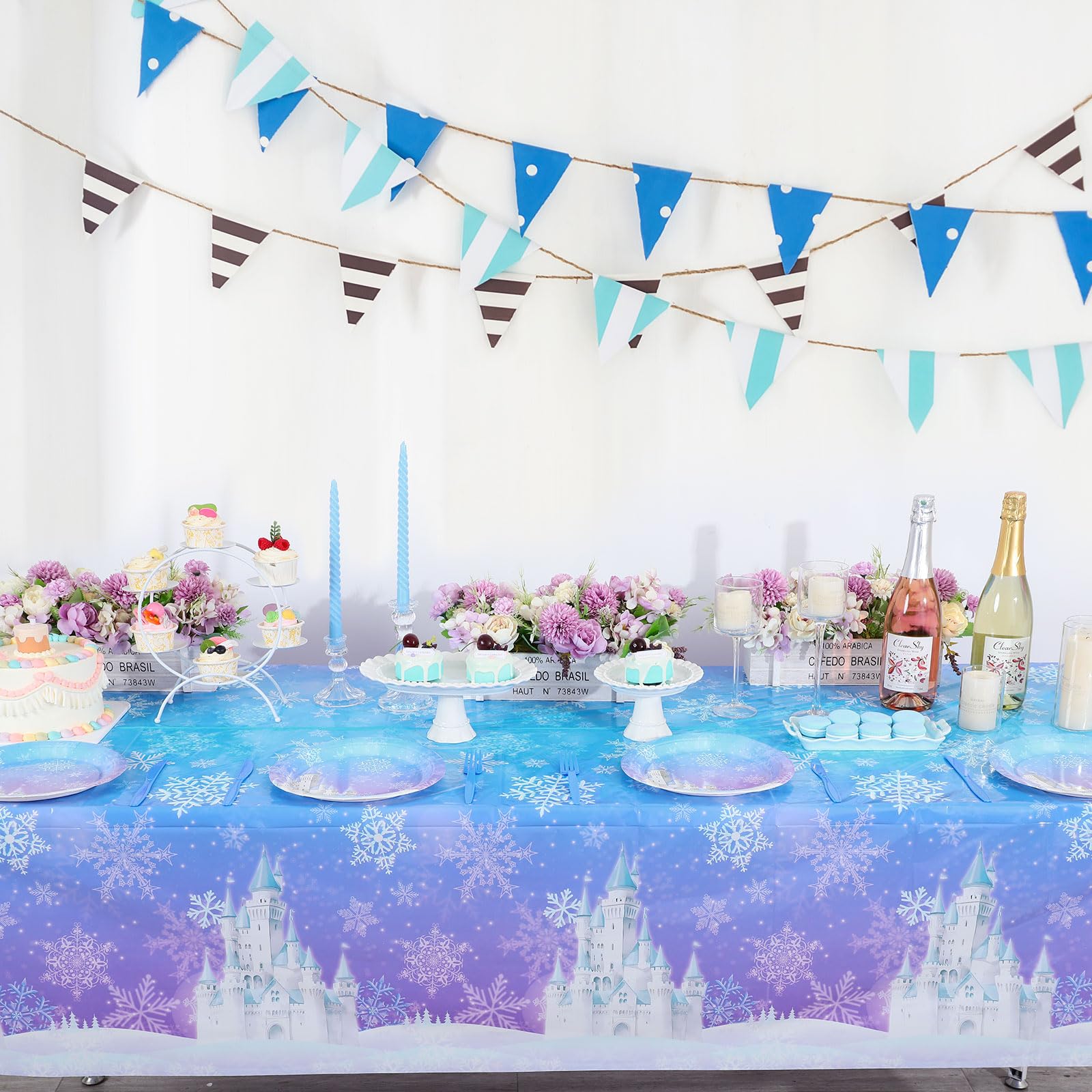 NatNarr 3 Pack Frozen Tablecloth – 54 x 108 in Snowflake Table Cover (Blue & Purple)