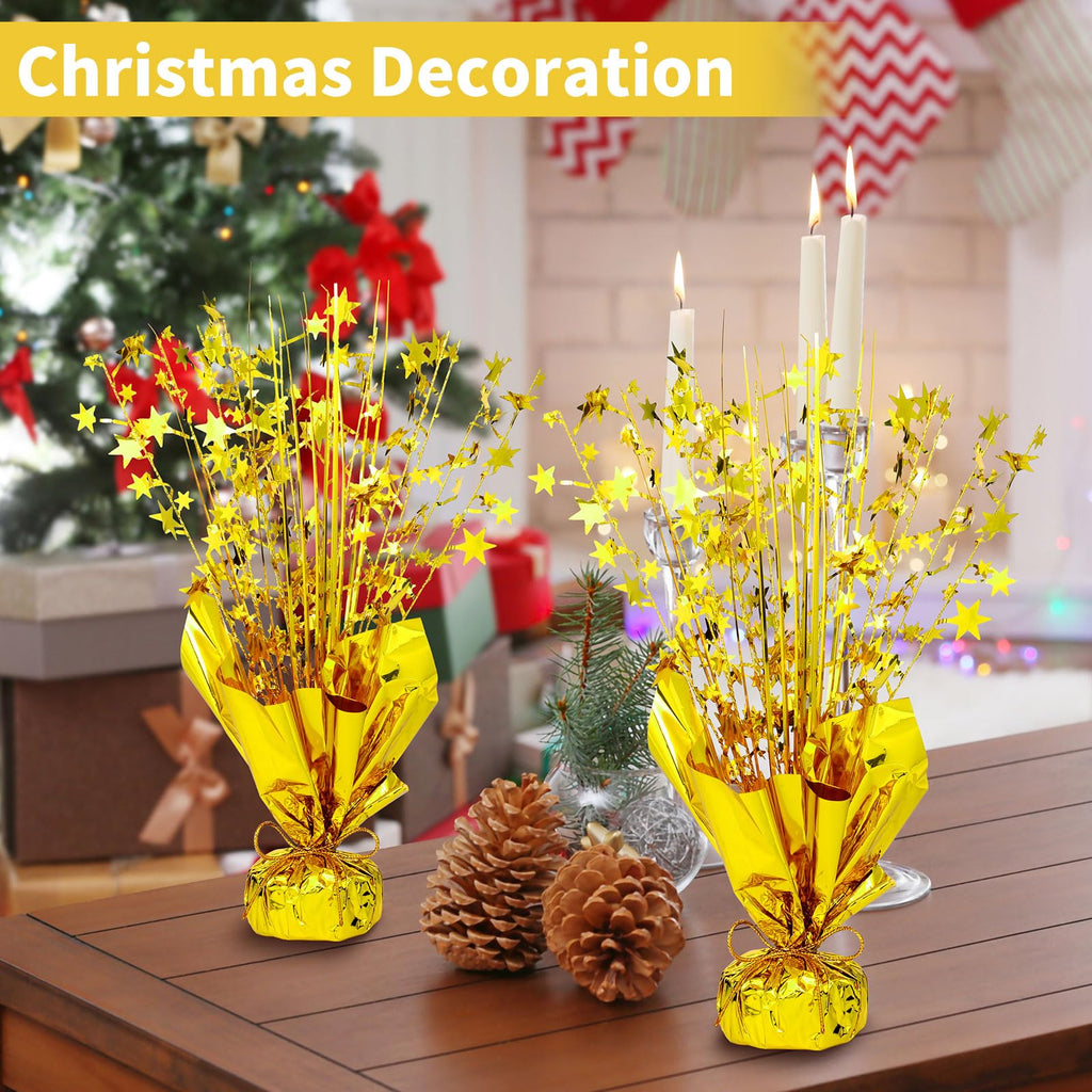 NatNarr 6 Pack Metallic Foil Spray Centerpiece – Gold Star Table Decorations for Birthday, Wedding & Party
