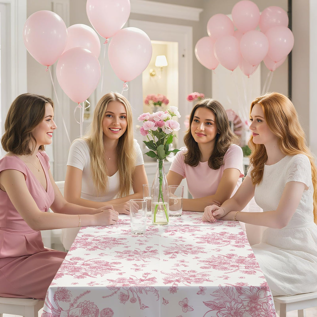 NatNarr 3 Pack Pink Floral Tablecloths – 54x108 in Disposable Vintage Table Cover