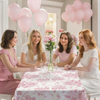 NatNarr 3 Pack Pink Floral Tablecloths – 54x108 in Disposable Vintage Table Cover