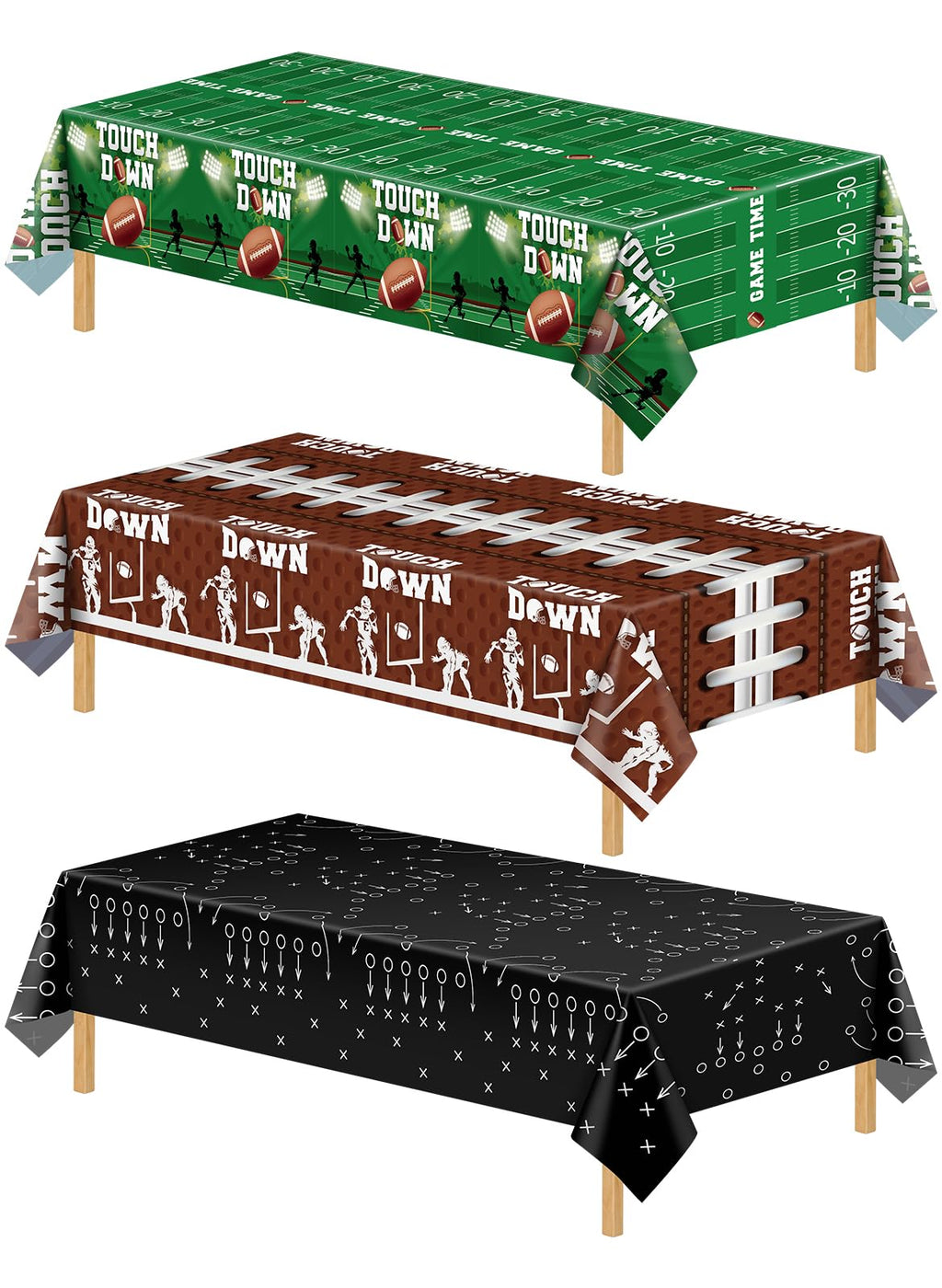 NatNarr 3 Pack Football Tablecloths – 54 x 108 in Disposable Touchdown Table Covers