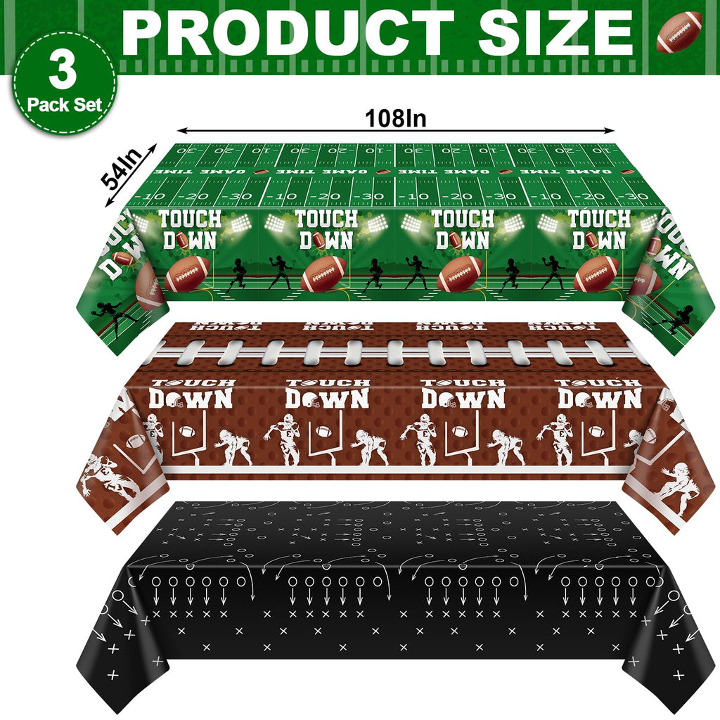 NatNarr 3 Pack Football Tablecloths – 54 x 108 in Disposable Touchdown Table Covers