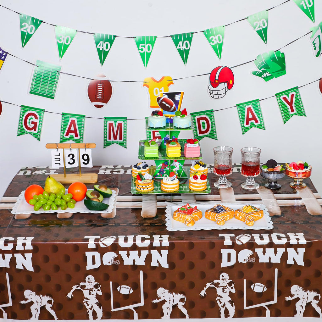 NatNarr 3 Pack Football Tablecloths – 54 x 108 in Disposable Touchdown Table Covers