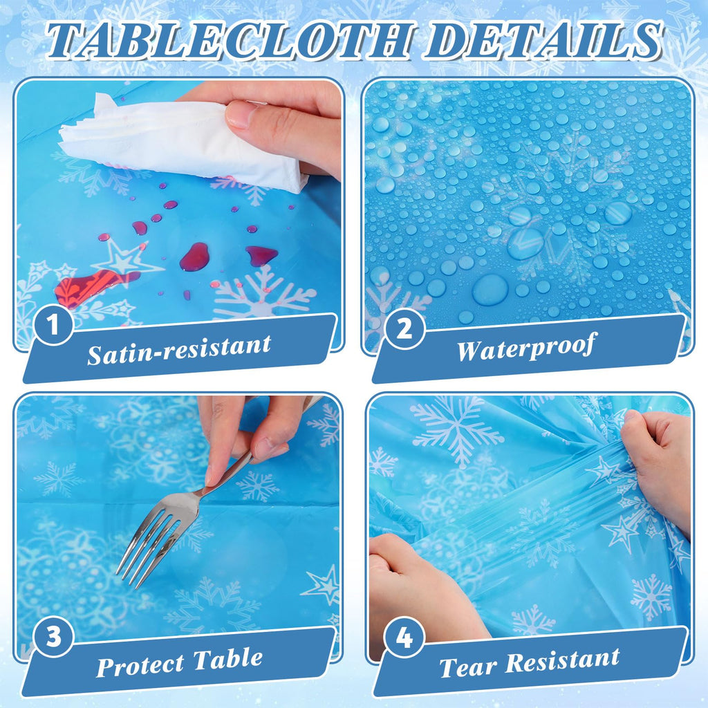 NatNarr 3 Pack Frozen Tablecloth – 54 x 108 in Snowflake Table Cover (Blue & Purple)
