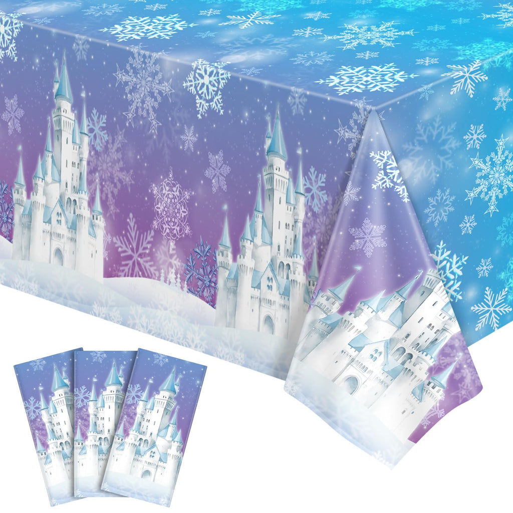 NatNarr 3 Pack Frozen Tablecloth – 54 x 108 in Snowflake Table Cover (Blue & Purple)