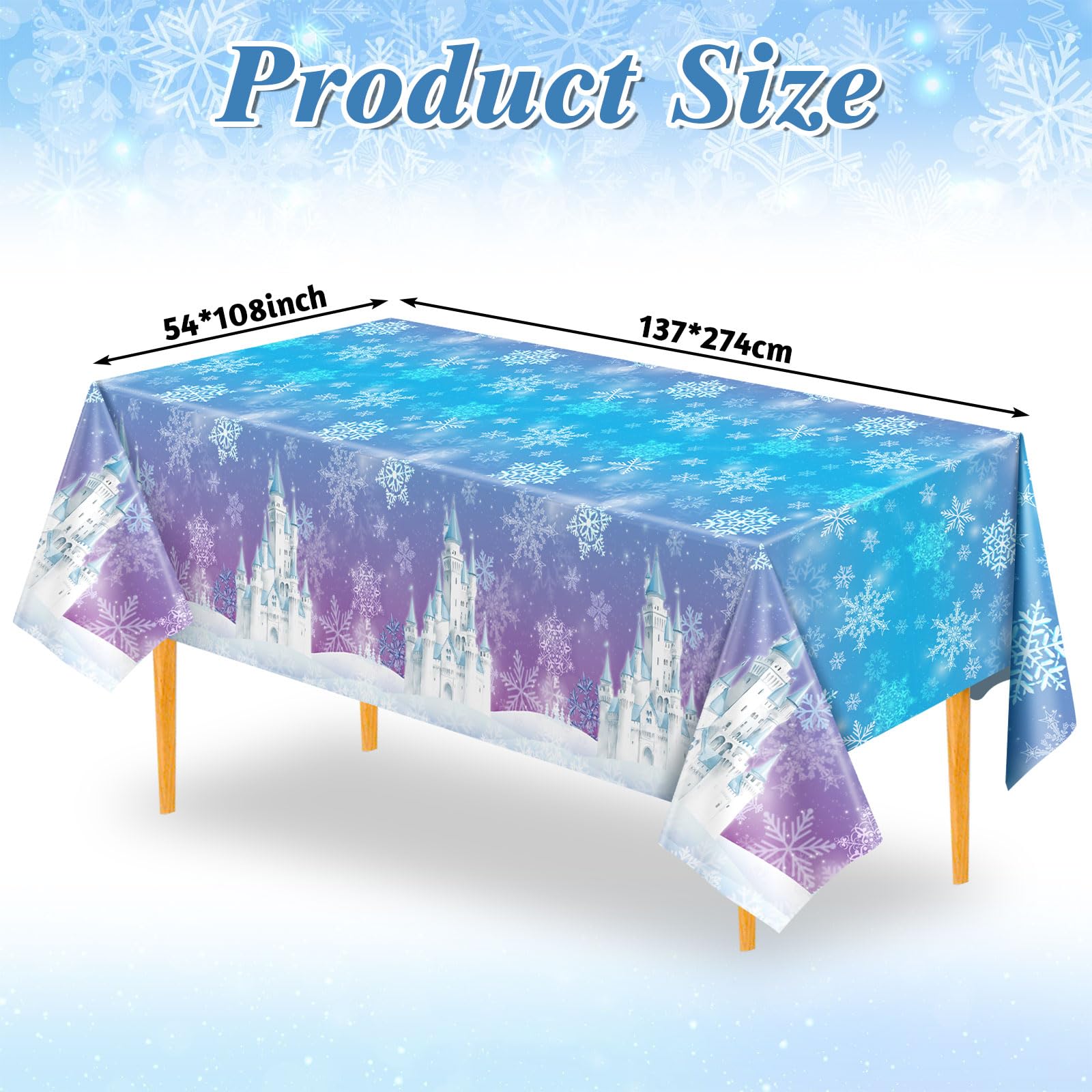 NatNarr 3 Pack Frozen Tablecloth – 54 x 108 in Snowflake Table Cover (Blue & Purple)