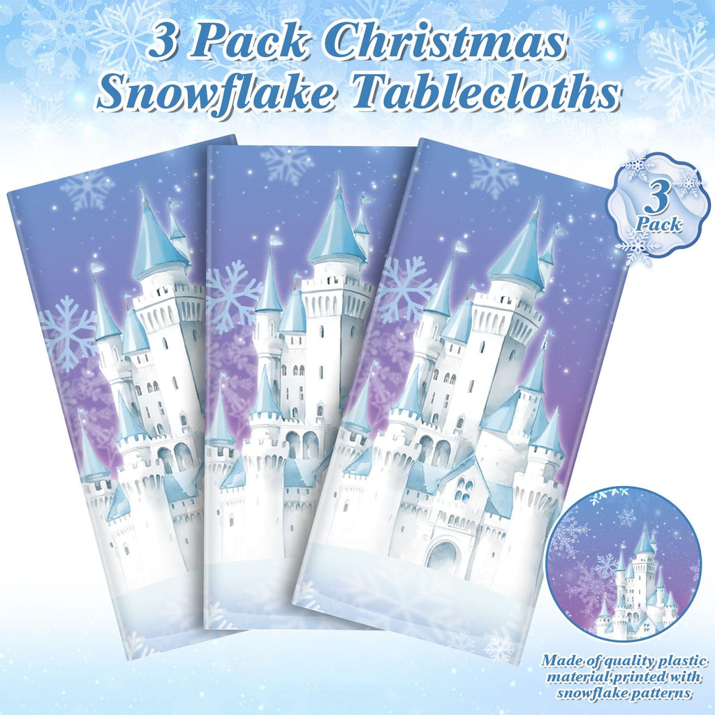 NatNarr 3 Pack Frozen Tablecloth – 54 x 108 in Snowflake Table Cover (Blue & Purple)