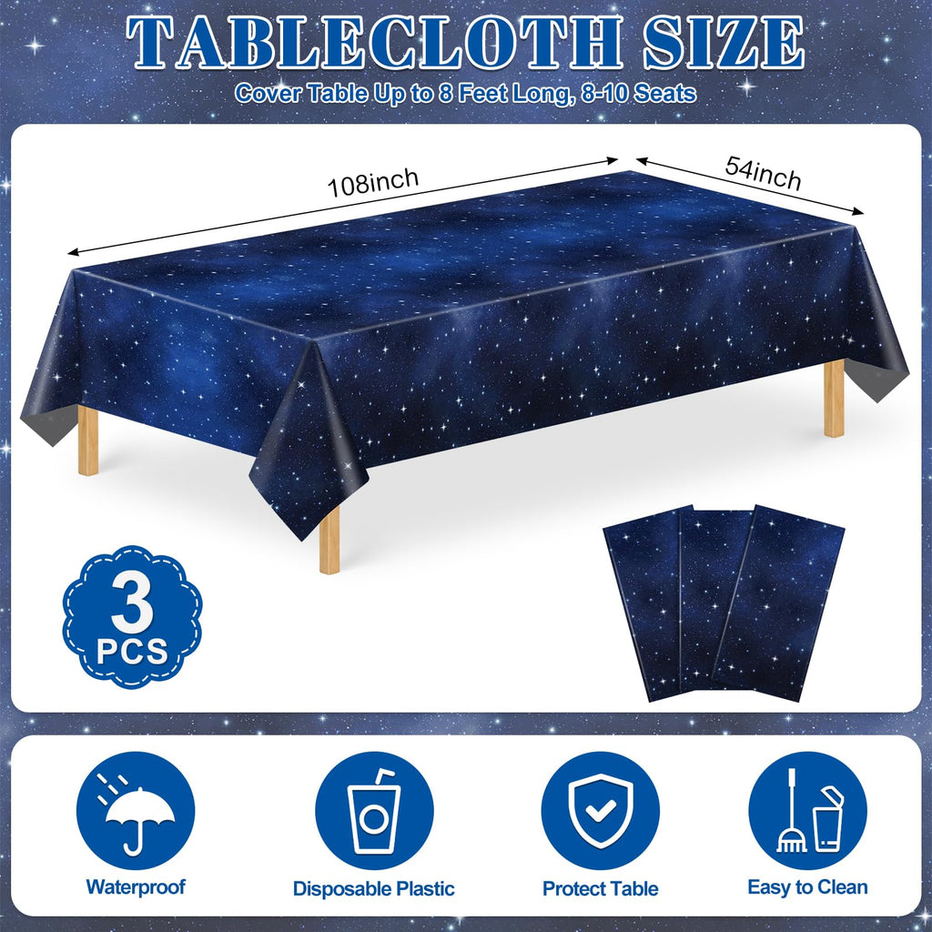 NatNarr Galaxy Tablecloth 3 Pack - 54x108 in Waterproof Disposable Party Cover