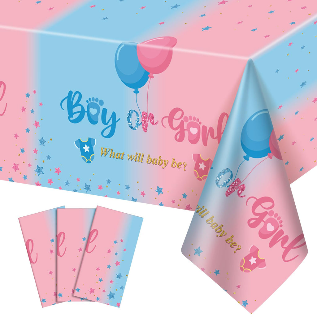 NatNarr 3-Pack Gender Reveal Tablecloths – 54x108 in Waterproof Disposable for Rectangular Tables