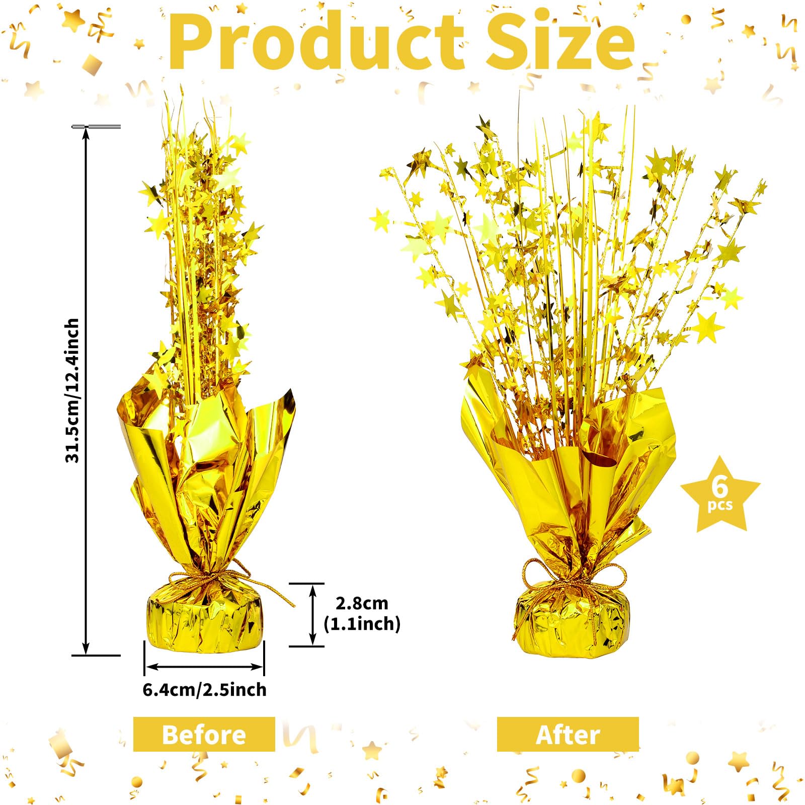 NatNarr 6 Pack Metallic Foil Spray Centerpiece – Gold Star Table Decorations for Birthday, Wedding & Party