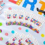 NatNarr 100 Pcs Happy Birthday Napkins – Rainbow Dots & Gift Box Pattern (Folded 5x5 in)