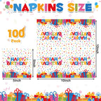 NatNarr 100 Pcs Happy Birthday Napkins – Rainbow Dots & Gift Box Pattern (Folded 5x5 in)