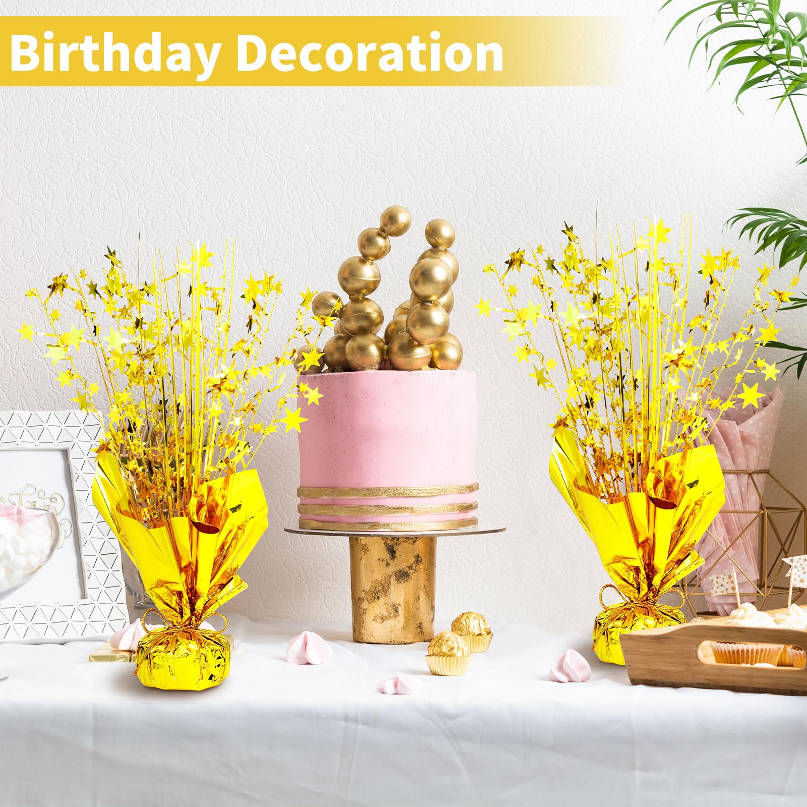 NatNarr 6 Pack Metallic Foil Spray Centerpiece – Gold Star Table Decorations for Birthday, Wedding & Party