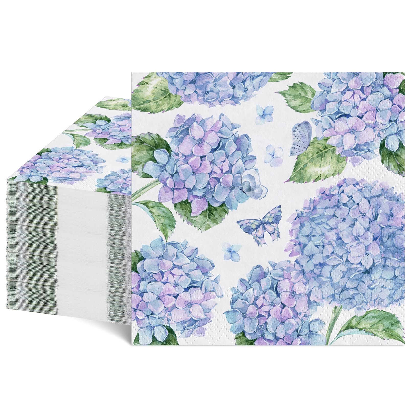 NatNarr Hydrangea Napkins 100 Pcs – Floral Blue and Purple Hydrangea Pattern