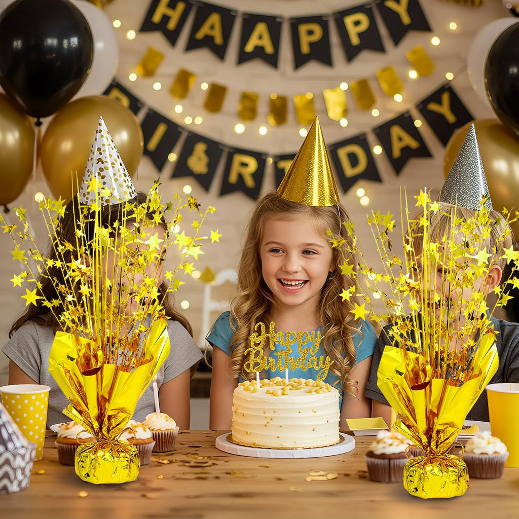 NatNarr 6 Pack Metallic Foil Spray Centerpiece – Gold Star Table Decorations for Birthday, Wedding & Party