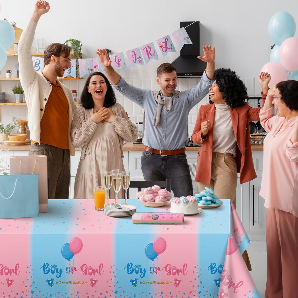 NatNarr 3-Pack Gender Reveal Tablecloths – 54x108 in Waterproof Disposable for Rectangular Tables