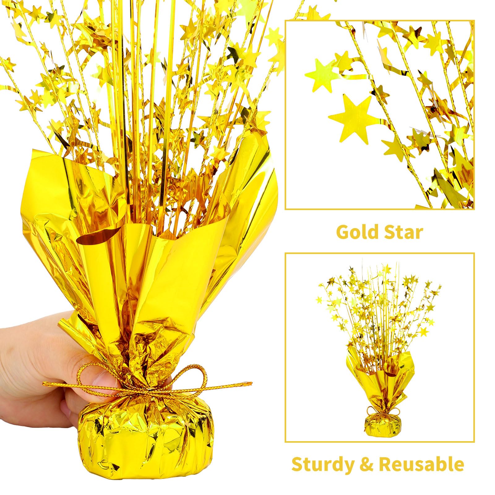 NatNarr 6 Pack Metallic Foil Spray Centerpiece – Gold Star Table Decorations for Birthday, Wedding & Party