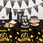 NatNarr 3-Pack 54x108 Black Gold 60th Birthday Tablecloth – Disposable Rectangle