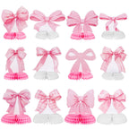 NatNarr 12 Pcs Pink Bow Honeycomb Centerpieces – Coquette Theme Party Decorations