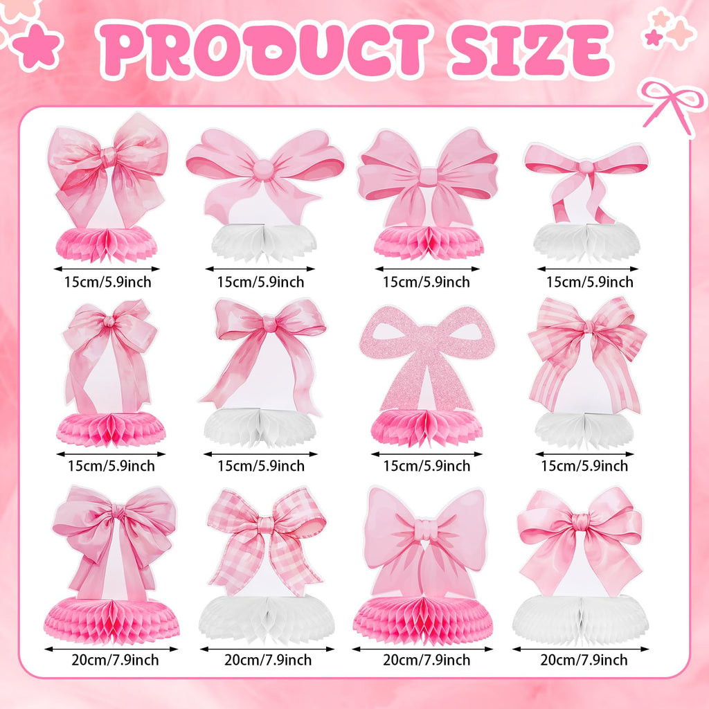 NatNarr 12 Pcs Pink Bow Honeycomb Centerpieces – Coquette Theme Party Decorations