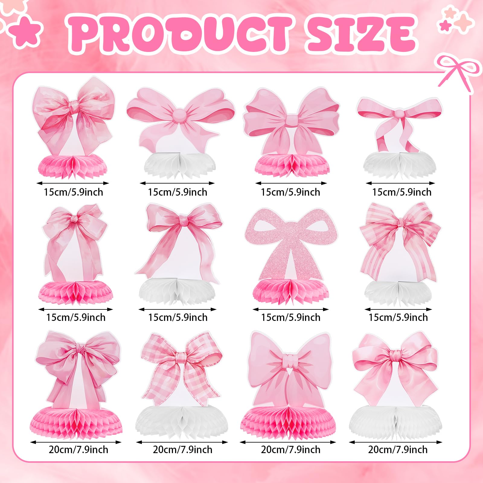 NatNarr 12 Pcs Pink Bow Honeycomb Centerpieces – Coquette Theme Party Decorations