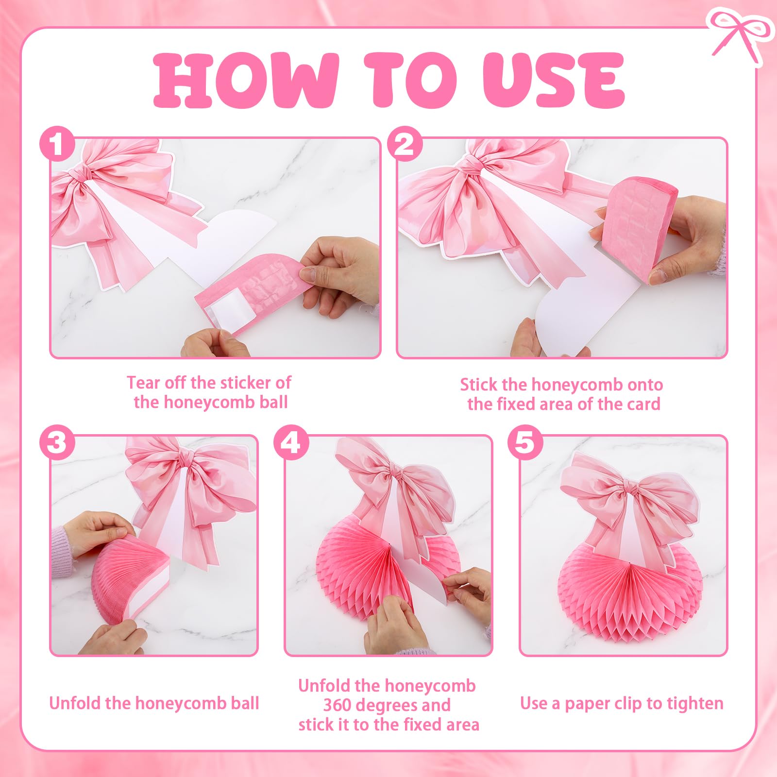 NatNarr 12 Pcs Pink Bow Honeycomb Centerpieces – Coquette Theme Party Decorations