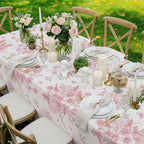 NatNarr 3 Pack Pink Floral Tablecloths – 54x108 in Disposable Vintage Table Cover