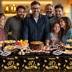 NatNarr 3 Pack 40th Birthday Tablecloth – 54x108 in Black Gold Disposable Rectangular Cover