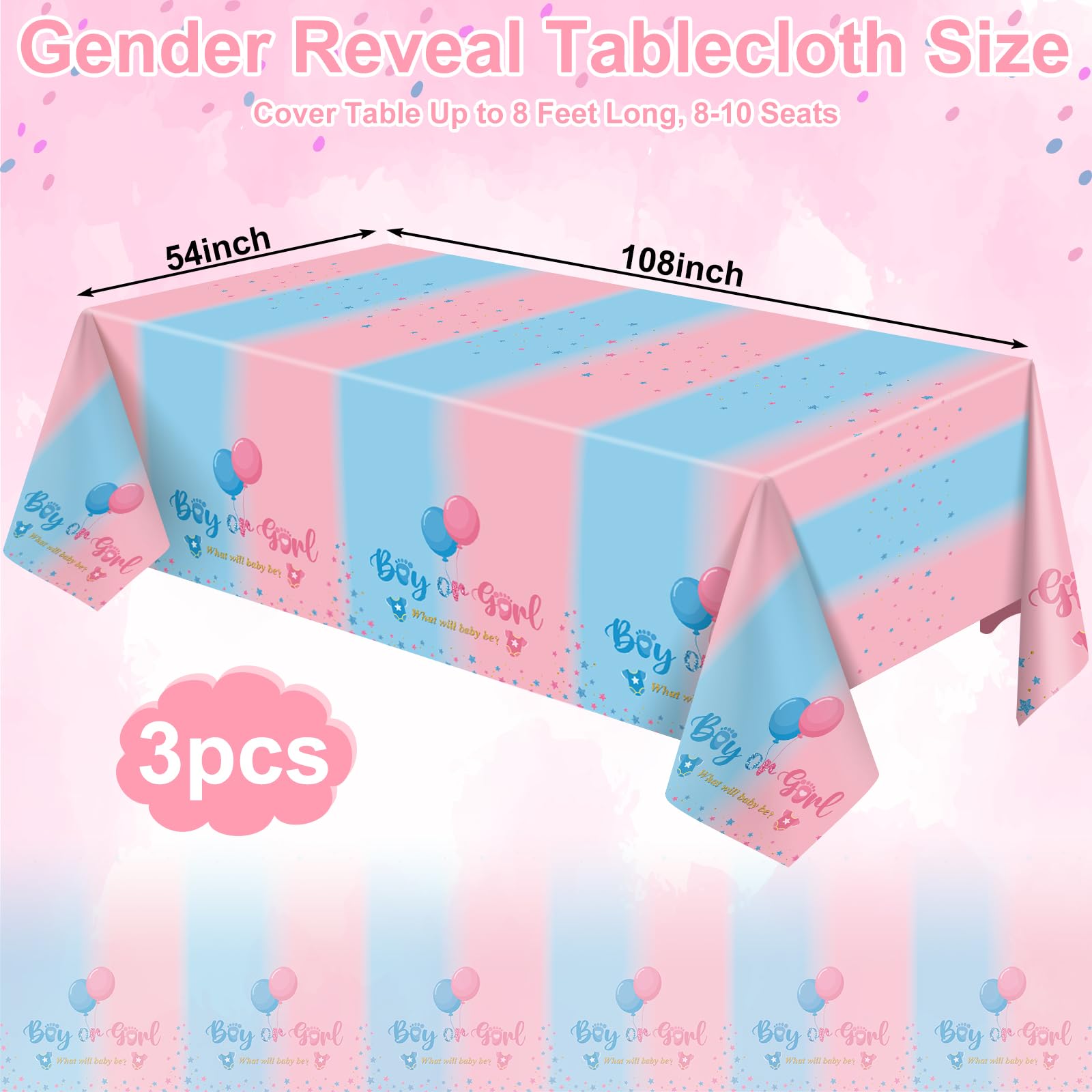 NatNarr 3-Pack Gender Reveal Tablecloths – 54x108 in Waterproof Disposable for Rectangular Tables