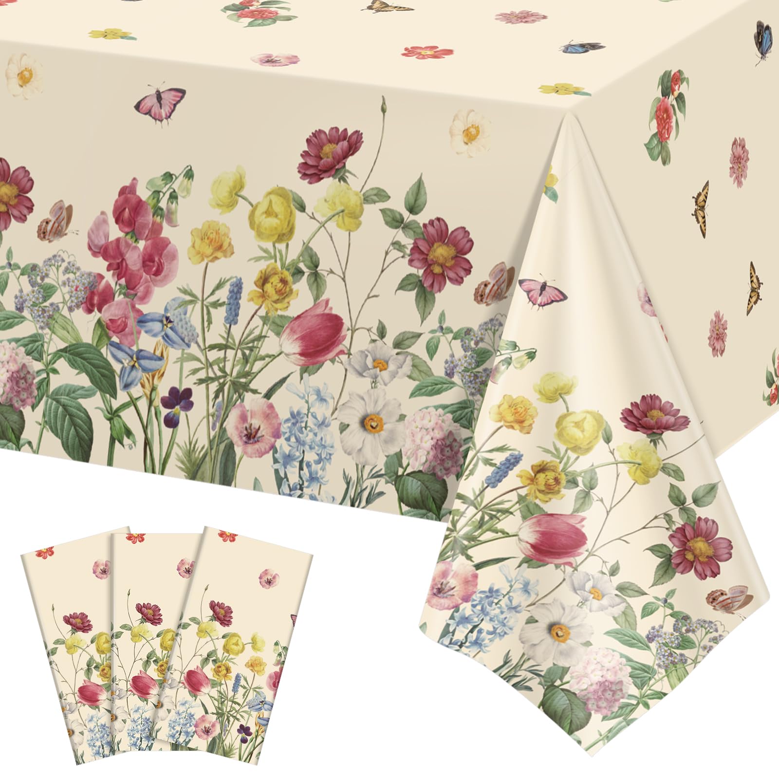 NatNarr 3er-Pack frühlingshafte Tischdecken – 54 x 108 Zoll, Vintage-Gartendekoration