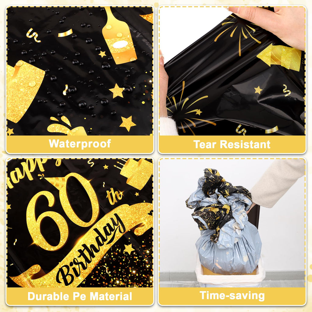 NatNarr 3-Pack 54x108 Black Gold 60th Birthday Tablecloth – Disposable Rectangle