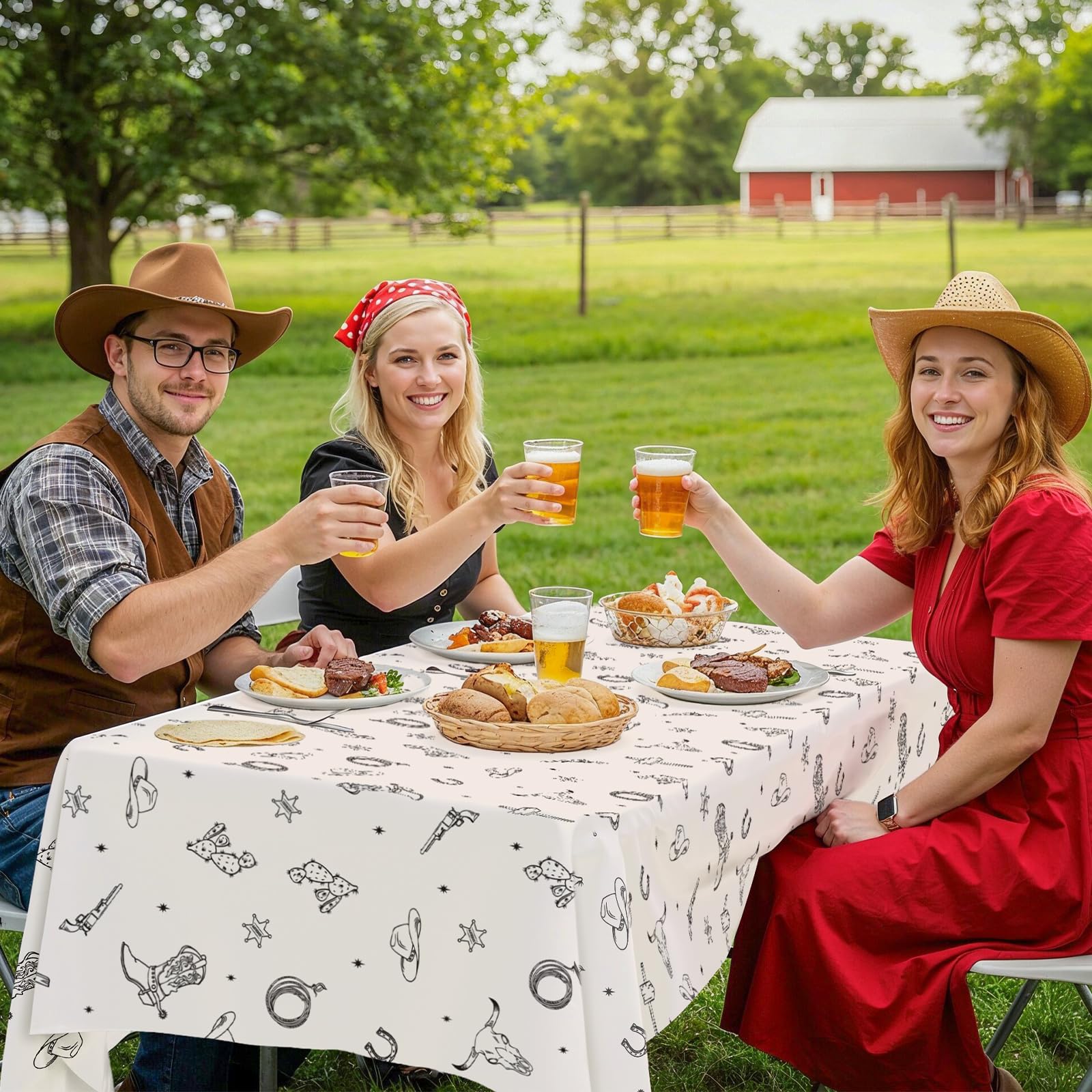 NatNarr 3-Pack Western Cowboy Tablecloths 54x108 in – Waterproof, Disposable Rodeo Decor