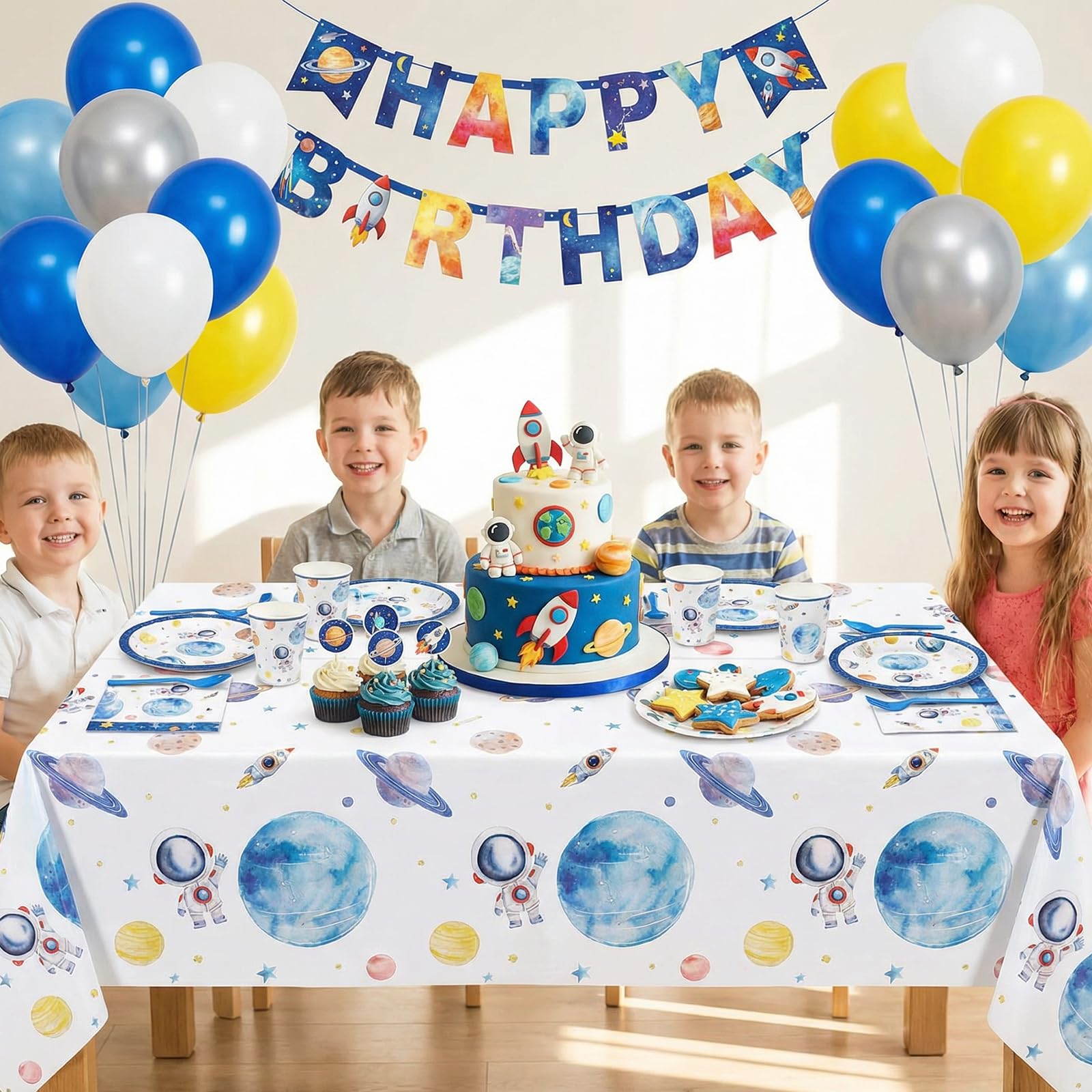 NatNarr 3-Pack First Trip Around The Sun Space Tablecloths — 54x108 in Waterproof