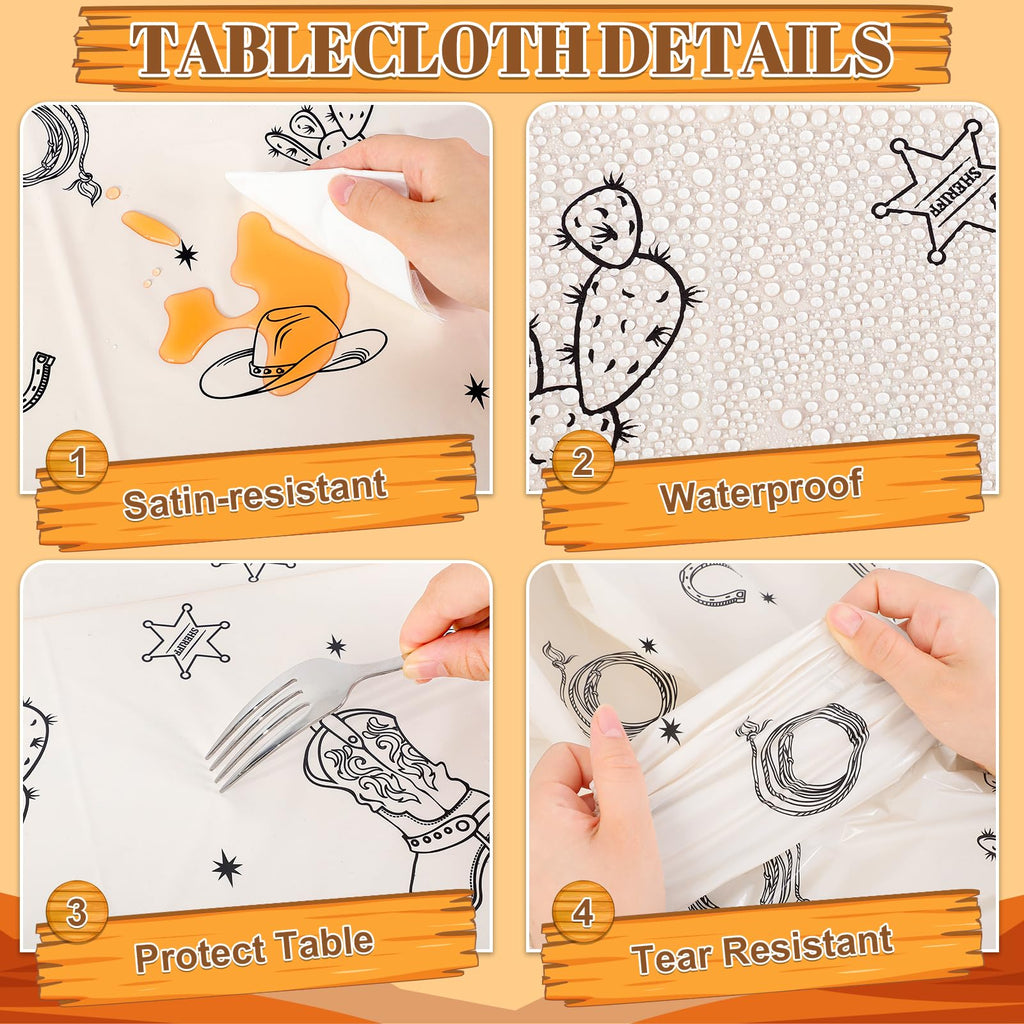 NatNarr 3-Pack Western Cowboy Tablecloths 54x108 in – Waterproof, Disposable Rodeo Decor