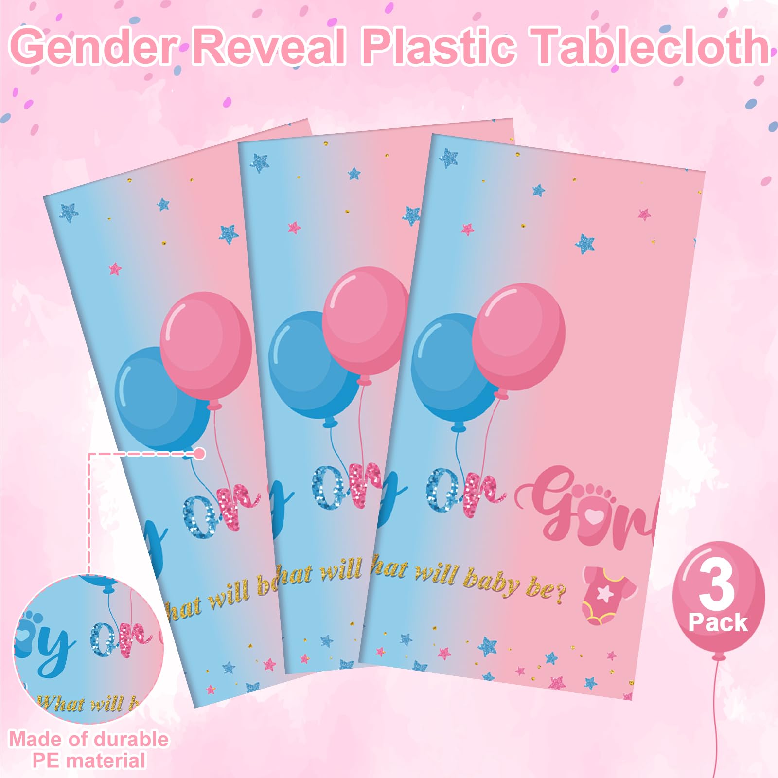 NatNarr 3-Pack Gender Reveal Tablecloths – 54x108 in Waterproof Disposable for Rectangular Tables