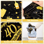 NatNarr 3 Pack 40th Birthday Tablecloth – 54x108 in Black Gold Disposable Rectangular Cover