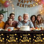 NatNarr 3-Pack 54x108 Black Gold 60th Birthday Tablecloth – Disposable Rectangle