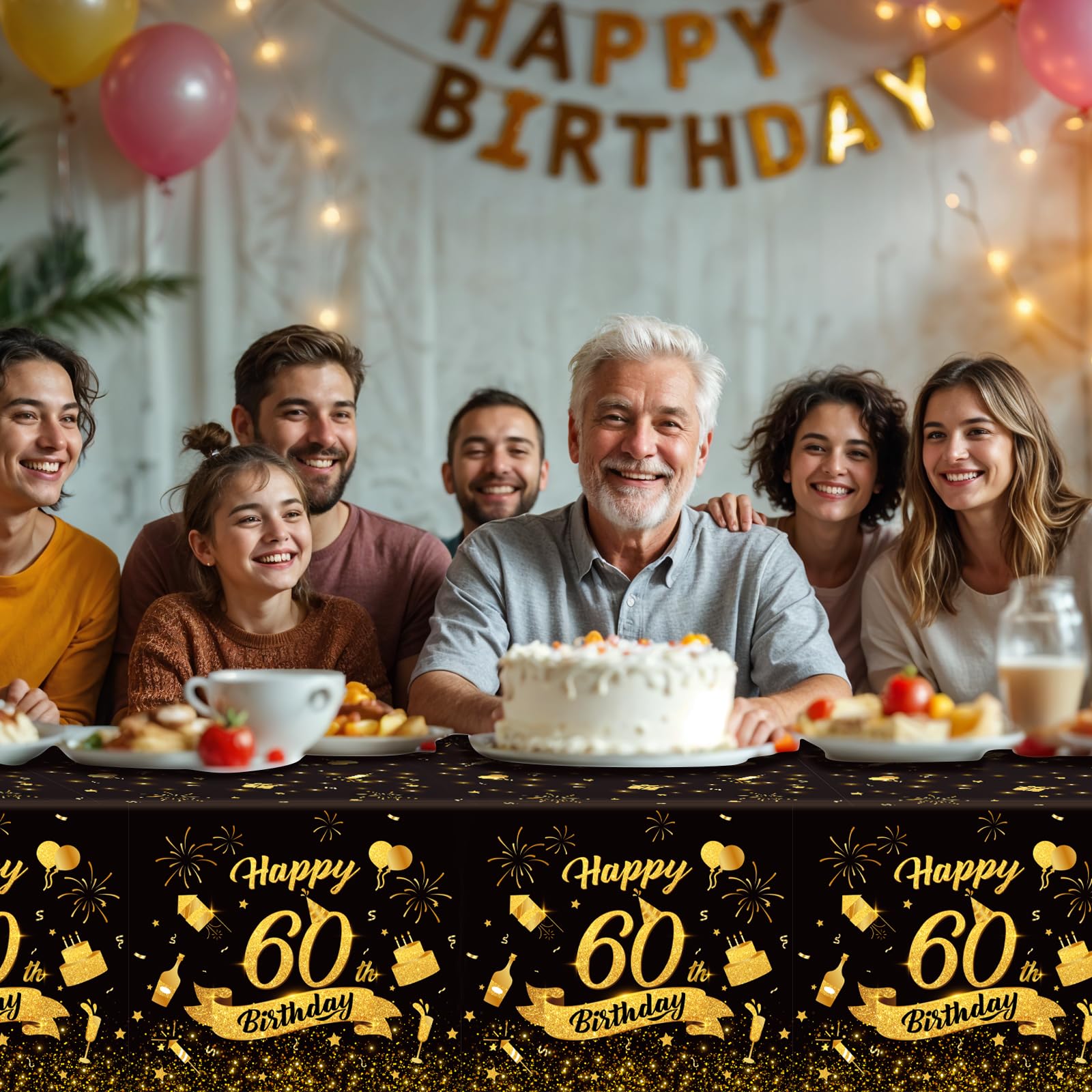 NatNarr 3-Pack 54x108 Black Gold 60th Birthday Tablecloth – Disposable Rectangle
