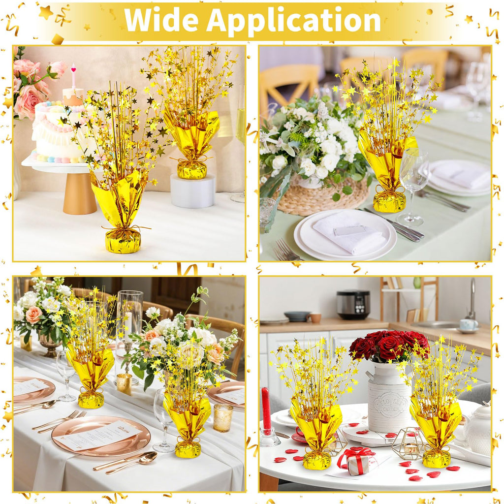 NatNarr 6 Pack Metallic Foil Spray Centerpiece – Gold Star Table Decorations for Birthday, Wedding & Party