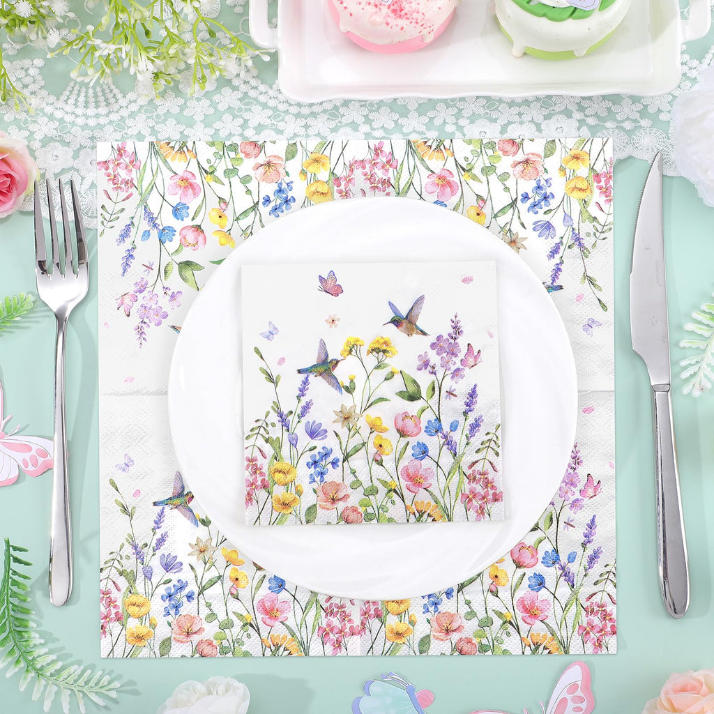 NatNarr 100 Pcs Wildflower Napkins – 2-Ply Floral Cocktail Napkins