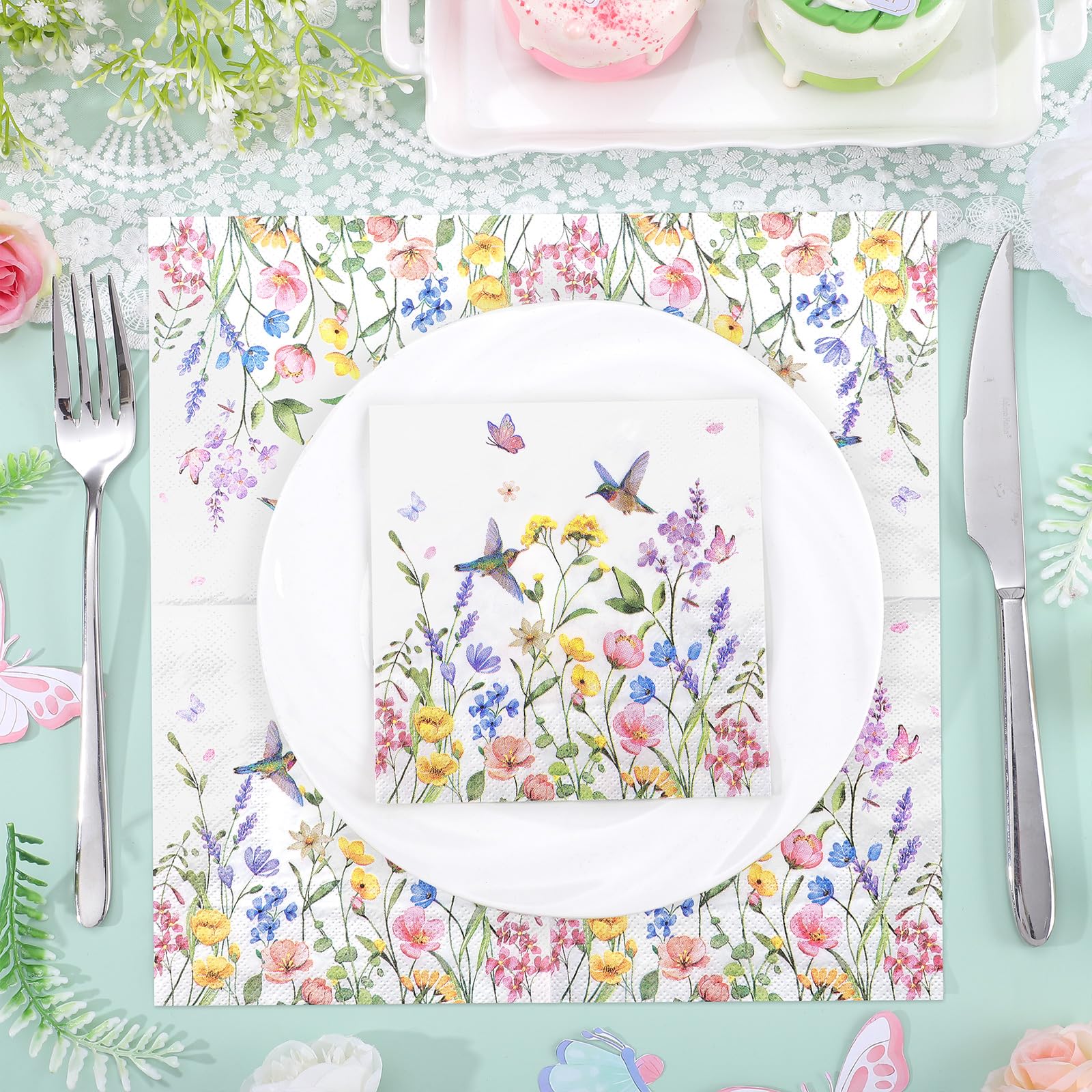NatNarr 100 Pcs Wildflower Napkins – 2-Ply Floral Cocktail Napkins
