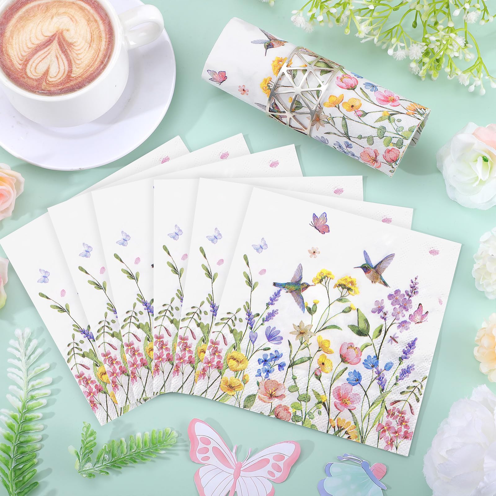 NatNarr 100 Pcs Wildflower Napkins – 2-Ply Floral Cocktail Napkins