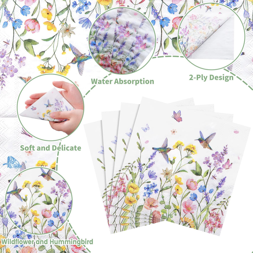 NatNarr 100 Pcs Wildflower Napkins – 2-Ply Floral Cocktail Napkins