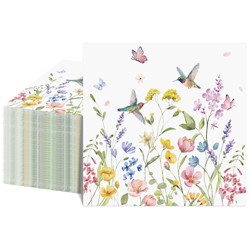 NatNarr 100 Pcs Wildflower Napkins – 2-Ply Floral Cocktail Napkins