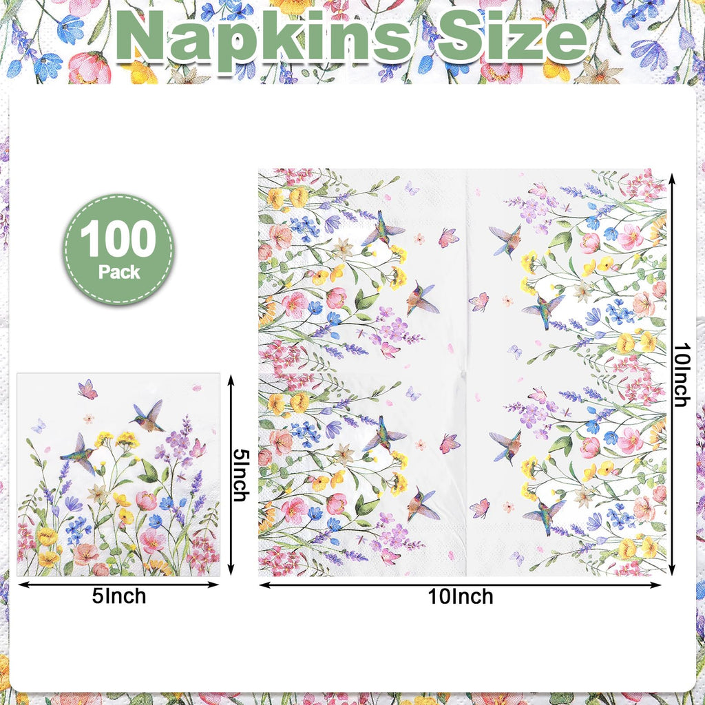 NatNarr 100 Pcs Wildflower Napkins – 2-Ply Floral Cocktail Napkins